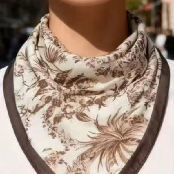 BOTANICAL FLOWER PATTERN SILKY BANDANA SQUARE NECK SCARF