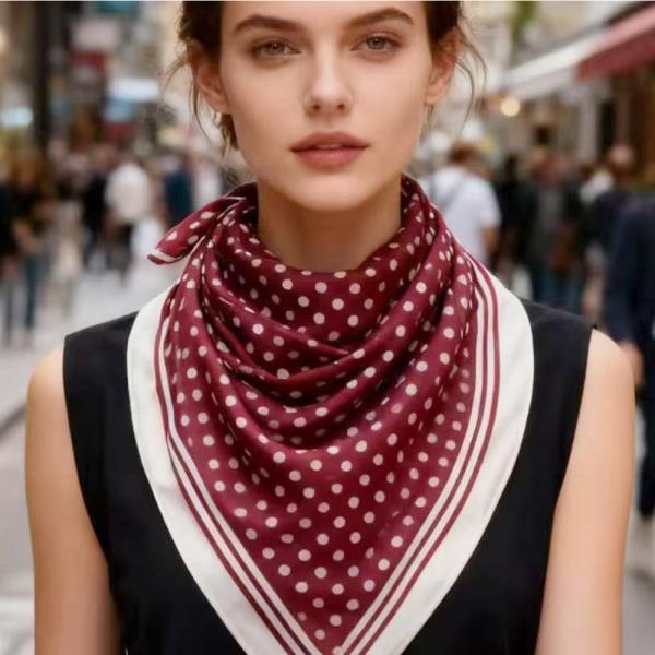POLKA DOT SILKY BANDANA SQUARE NECK SCARF