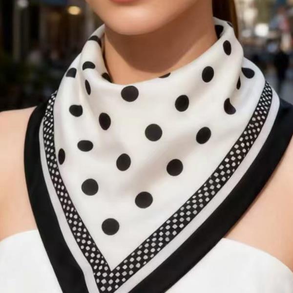 POLKA DOT SILK LIKE SILKY BANDANA SQUARE NECK SCARF