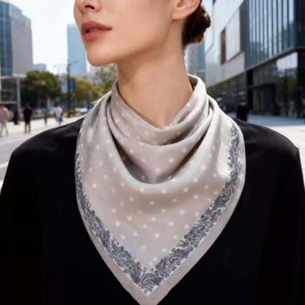 POLKA DOT PATTERN SILKY BANDANA SQUARE NECK SCARF