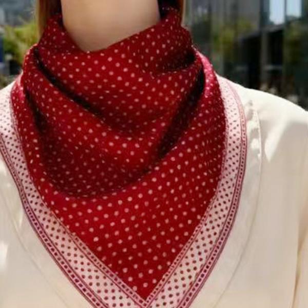 POLKA DOT SILKY BANDANA SQUARE NECK SCARF
