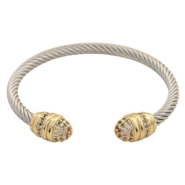 TWO TONE TWIST CABLE BALL END CUFF BRACELET