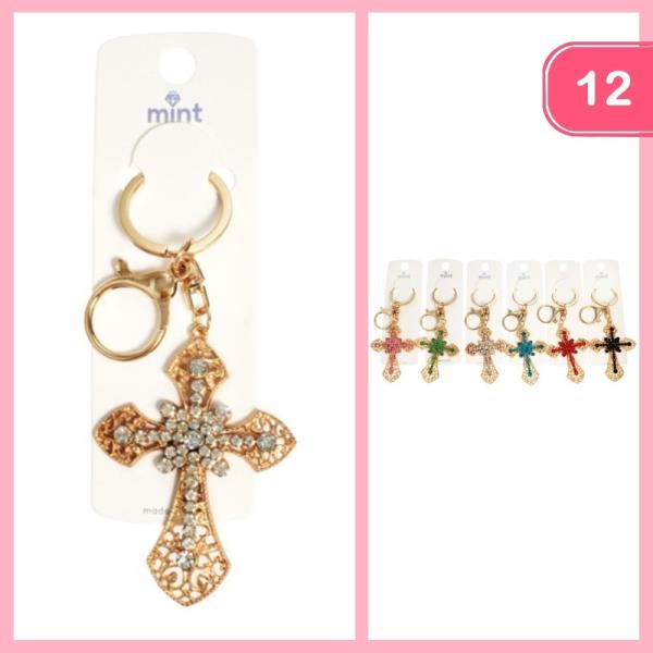 RHINESTONE CROSS KEYCHAIN (12 UNITS)