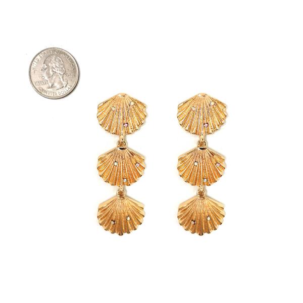 SHELL SHAPE WITH  STONE DANGLE EARRINGS