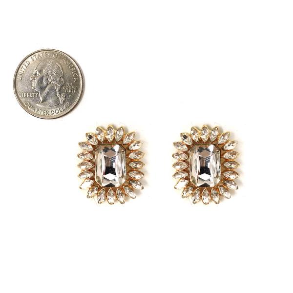 METAL WITH STONE POST EARRINGS