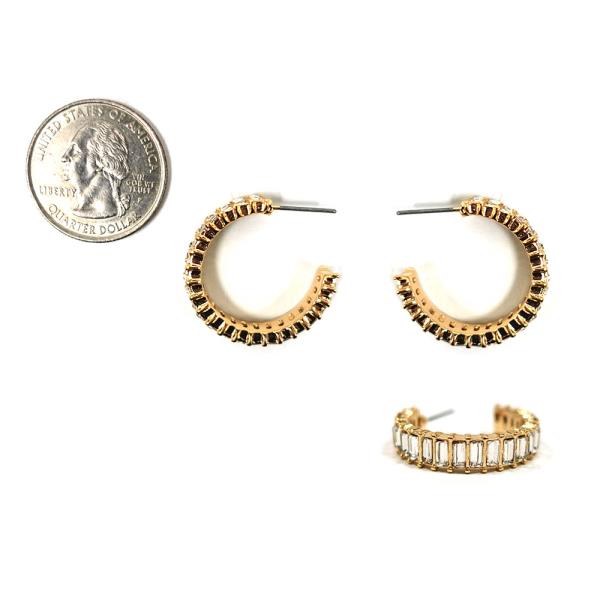 ROUND METAL WITH STONE HOOP EARRINGS