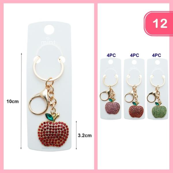 RHINESTONE APPLE KEYCHAIN (12 UNITS)