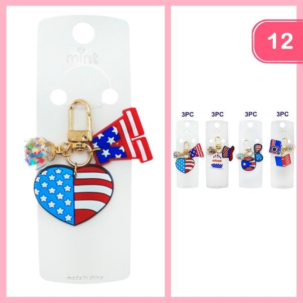 PATRIOTIC AMERICAN FLAG HEART KEYCHAIN (12 UNITS)