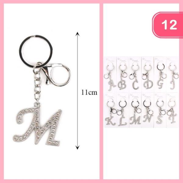 RHINESTONE INITIAL KEYCHAIN (12 UNITS)