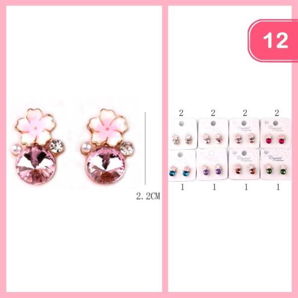 FOWER POST RHINESTONE EARRING (12 UNITS)