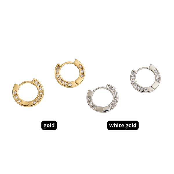 WATER RESISTANT PLATING 14K GOLD WHITE GOLD DIPPED ROUND HUGGIE HOOP CZ EARRING