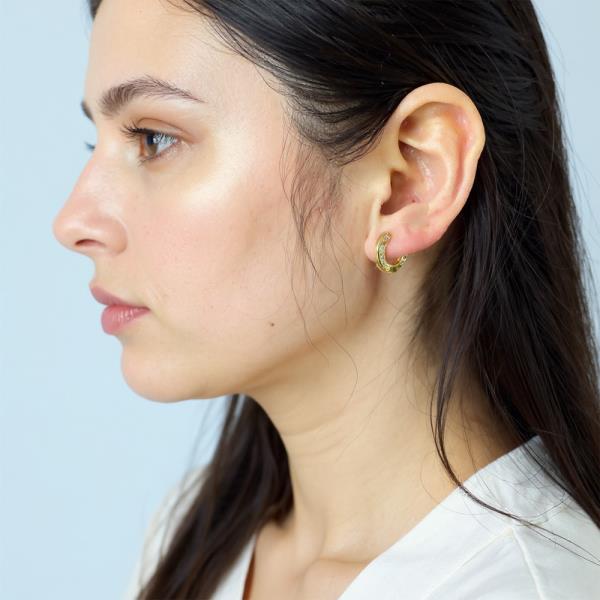 WATER RESISTANT PLATING 14K GOLD WHITE GOLD DIPPED ROUND HUGGIE HOOP CZ EARRING