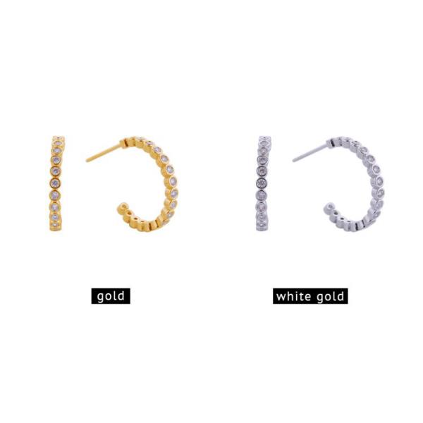 WATER RESISTANT PLATING 14K GOLD WHITE GOLD DIPPED LINK ROUND CZ HOOP POST EARRING