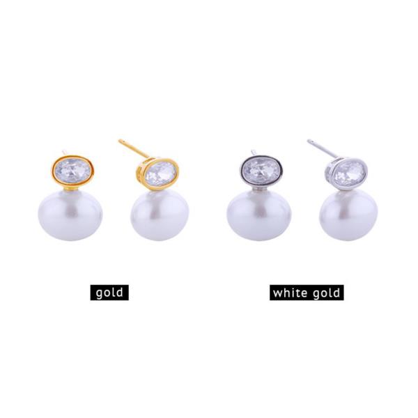 WATER RESISTANT PLATING 14K GOLD WHITE GOLD DIPPED CZ SPARKLE PEARL DROP POST EARRINGS