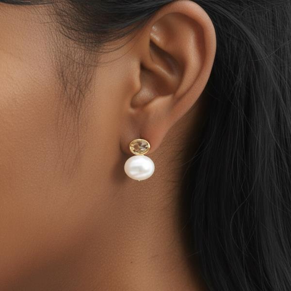 WATER RESISTANT PLATING 14K GOLD WHITE GOLD DIPPED CZ SPARKLE PEARL DROP POST EARRINGS