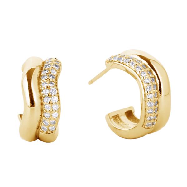WATER RESISTANT PLATING 14K GOLD WHITE GOLD DIPPED POST HOOP CZ PAVED EARRING