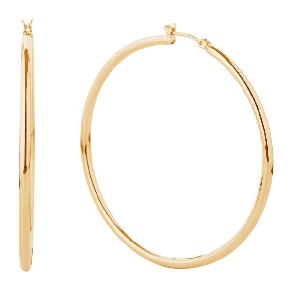 WATER RESISTANT PLATING 14K GOLD WHITE DIPPED PIN CATCH HOOP EARRING