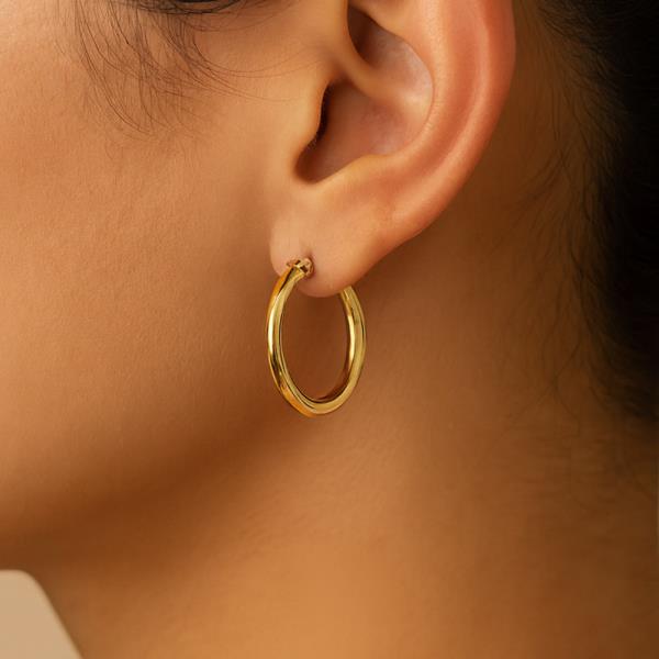 WATER RESISTANT PLATING 14K GOLD WHITE GOLD DIPPED PIN CATCH HOOP EARRING