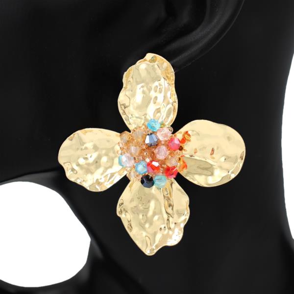 METAL MULTI STONE FLOWER CLUSTER STATEMENT EARRING