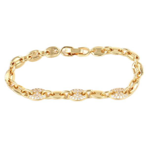 PAVE OVAL LINK FOLD-OVER CLASP LINK BRACELET.