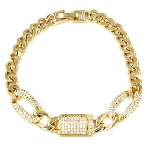 RHINESTONE PAVE LOCK CHAN LINK FOLD-OVER CLASP LINK BRACELET.