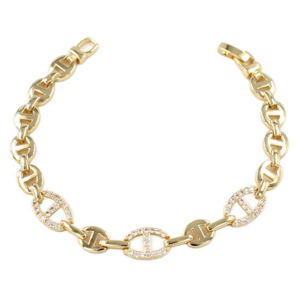 PAVE OVAL LINK FOLD-OVER CLASP LINK BRACELET.