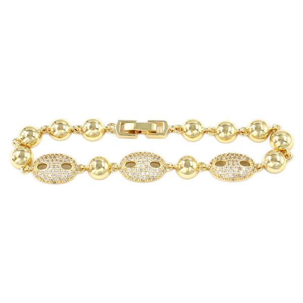 RHINESTONE PAVE OVAL CONNECTOR BALL CHAIN BRACELET