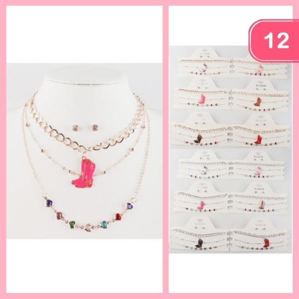 LAYERED WESTERN BOOT PENDANT NECKLACE (12 UNITS)