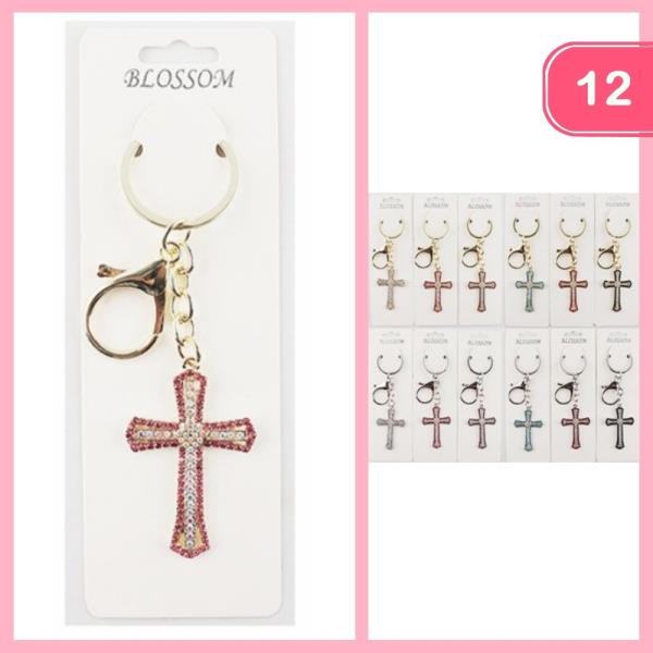 RHINESTONE CROSS KEYCHAIN (12 UNITS)