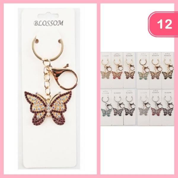 RHINESTONE BUTTERFLY KEYCHAIN (12 UNITS)