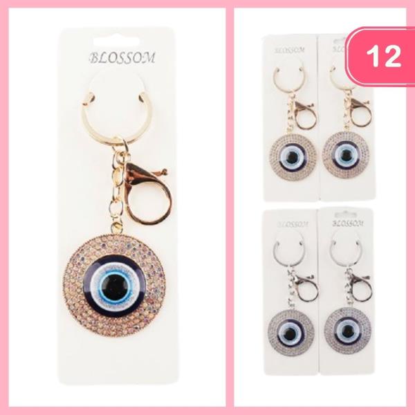 RHINESTONE EVIL EYE KEYCHAIN (12 UNITS)
