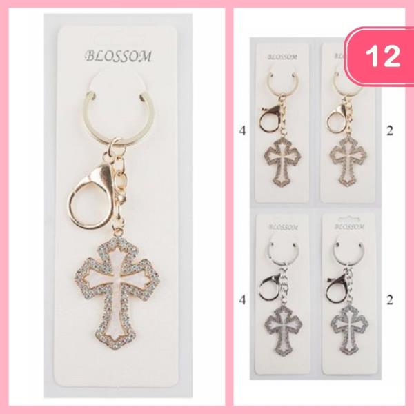 RHINESTONE CROSS KEYCHAIN (12 UNITS)
