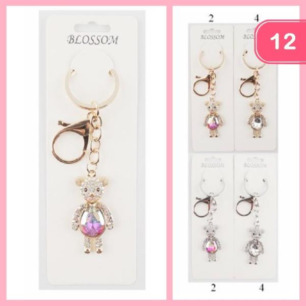 RHINESTONE TEDDY BEAR KEYCHAIN (12 UNITS)