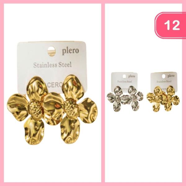METAL FLOWER POST EARRINGS (12 UNITS)