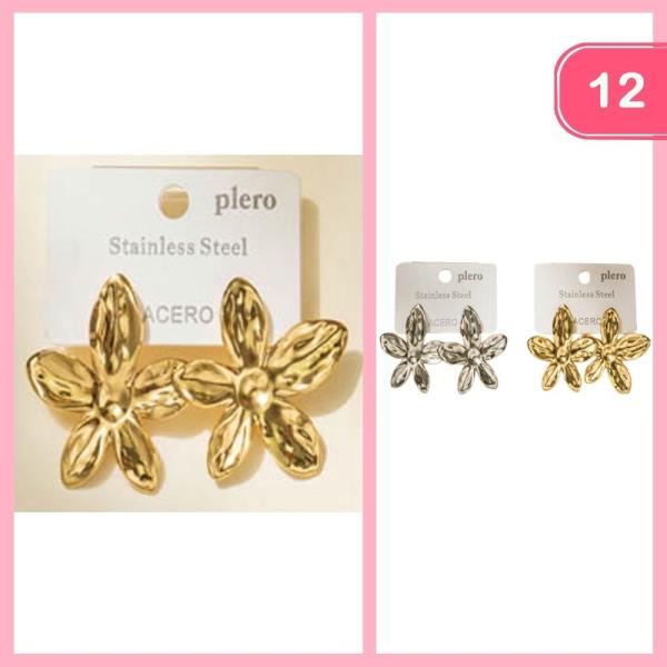 METAL FLOWER POST EARRINGS (12 UNITS)