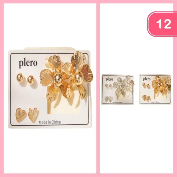 MIXED FLOWER HEART POST EARRINGS (12 UNITS)
