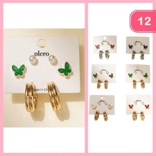 BUTTERFLY PEARL HOOP EARRINGS SET (12 UNITS)