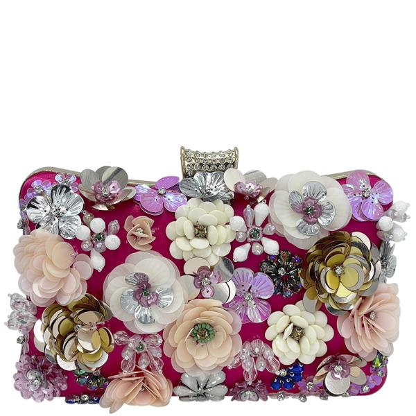 FLORAL EMBELLISHED DESIGN CLUTCH EVENING BAG