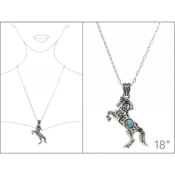WESTERN HAND STONE HORSE PENDANT NECKLACE