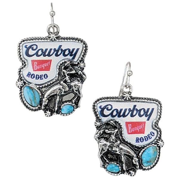 WESTERN HAND STONE WITH PRINT COWBOY EARRING