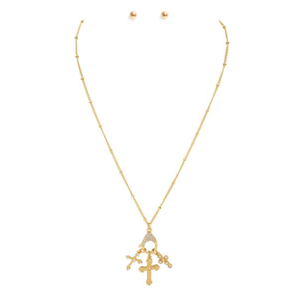 METAL CROSS CHARM PENDANT NECKLACE EARRING SET