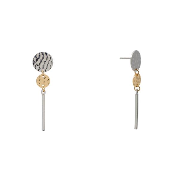 METAL ROUND LINEAR BAR DROP EARRING