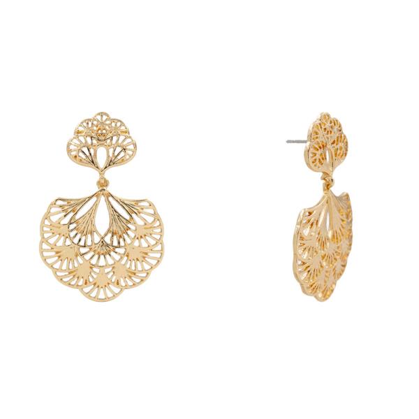 METAL GINKGO DANGLE EARRING