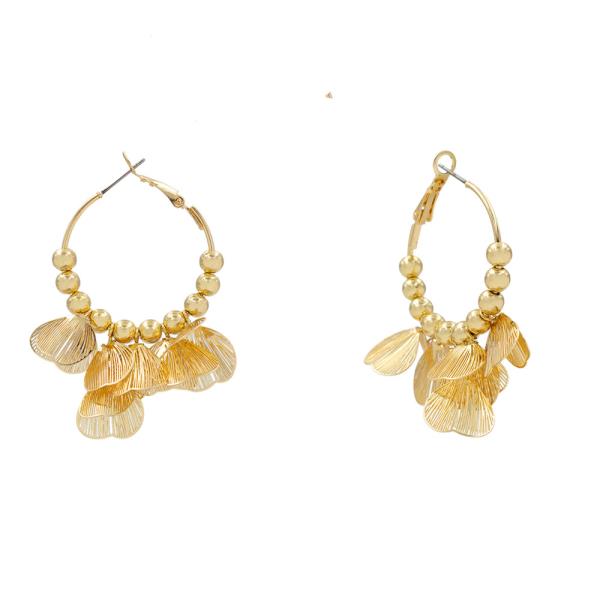 METAL PEARL CHARM HOOP DANGLE EARRING