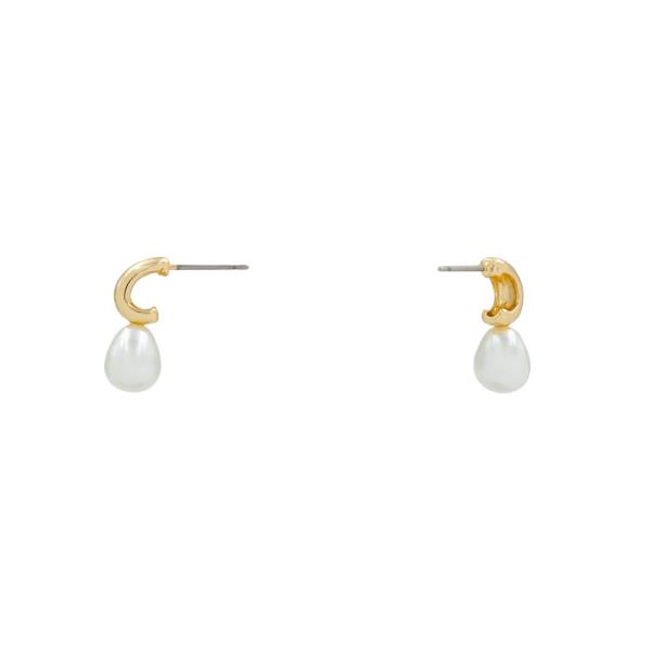 METAL PEARL DROP STUD EARRING
