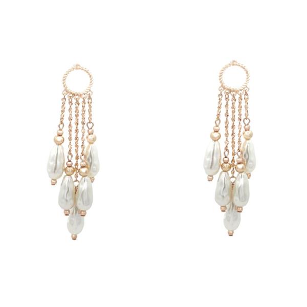 METAL PEARL PEARL TASSEL DANGLE EARRING