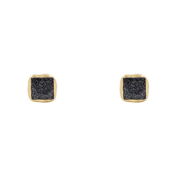 METAL SQUARE STONE STUD EARRING