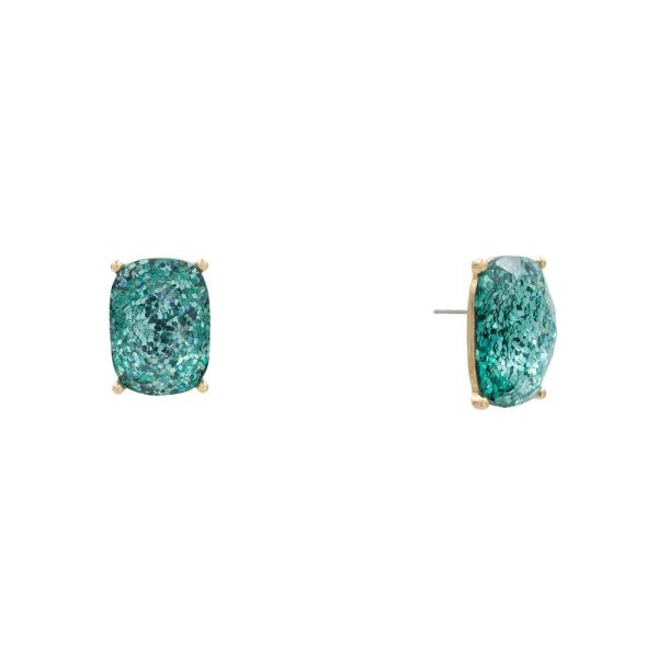 METAL RECTANGLE STONE STUD EARRING