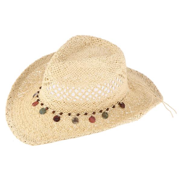STRAW OPEN WEAVE BAND COWBOY SUN HAT