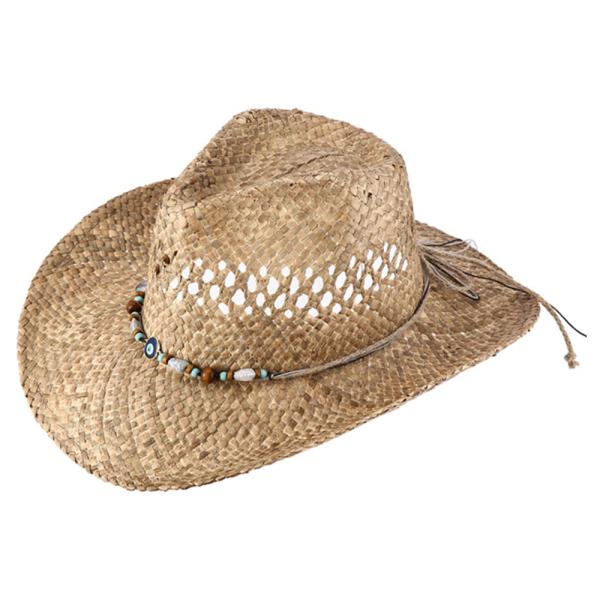 STRAW BEADED BAND COWBOY SUN HAT